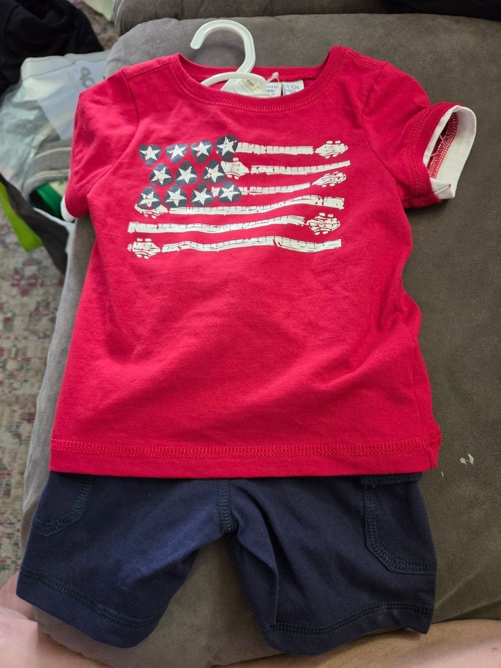 New 9 Months Baby Outfit American Flag Red Kids Graphic Tee with Stars & Stripes